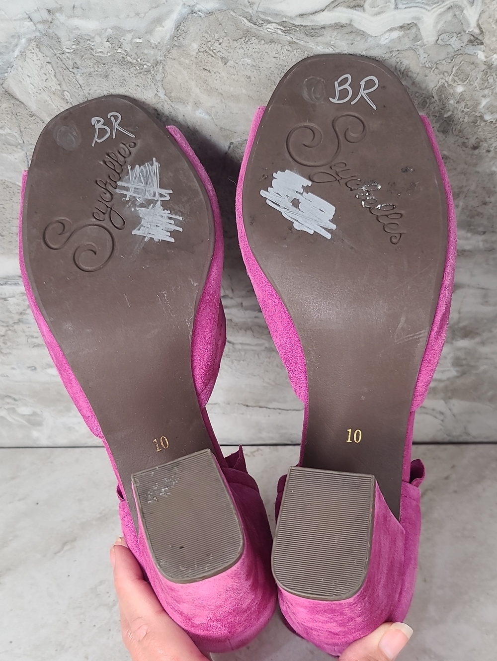 Seychelles TROPICAL Liendo Pink Suede Open-Toe Ruffle Block Heel Sandals 10 - Picture 13 of 13